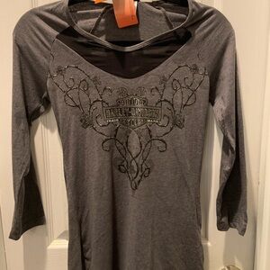 Harley-Davidson Gray 3/4 Sleeve Embellished Blouse